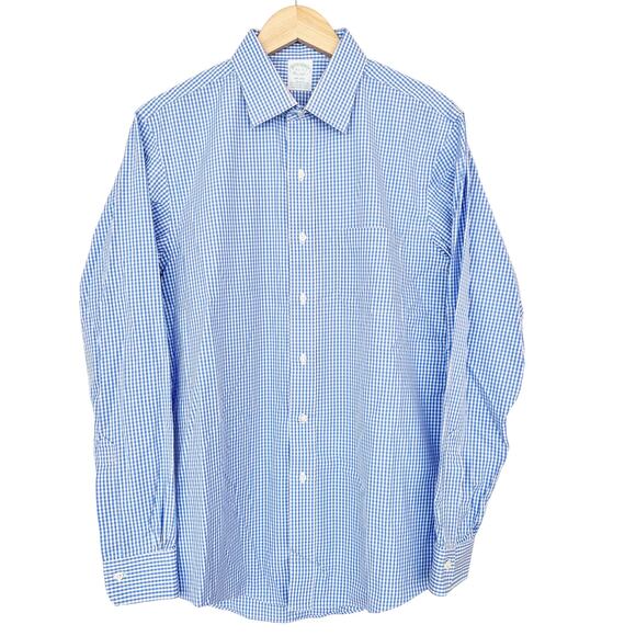 Brooks Brothers Milano Blue Plaid Long Sleeve Button Down Sz 16.5 - Picture 2 of 5